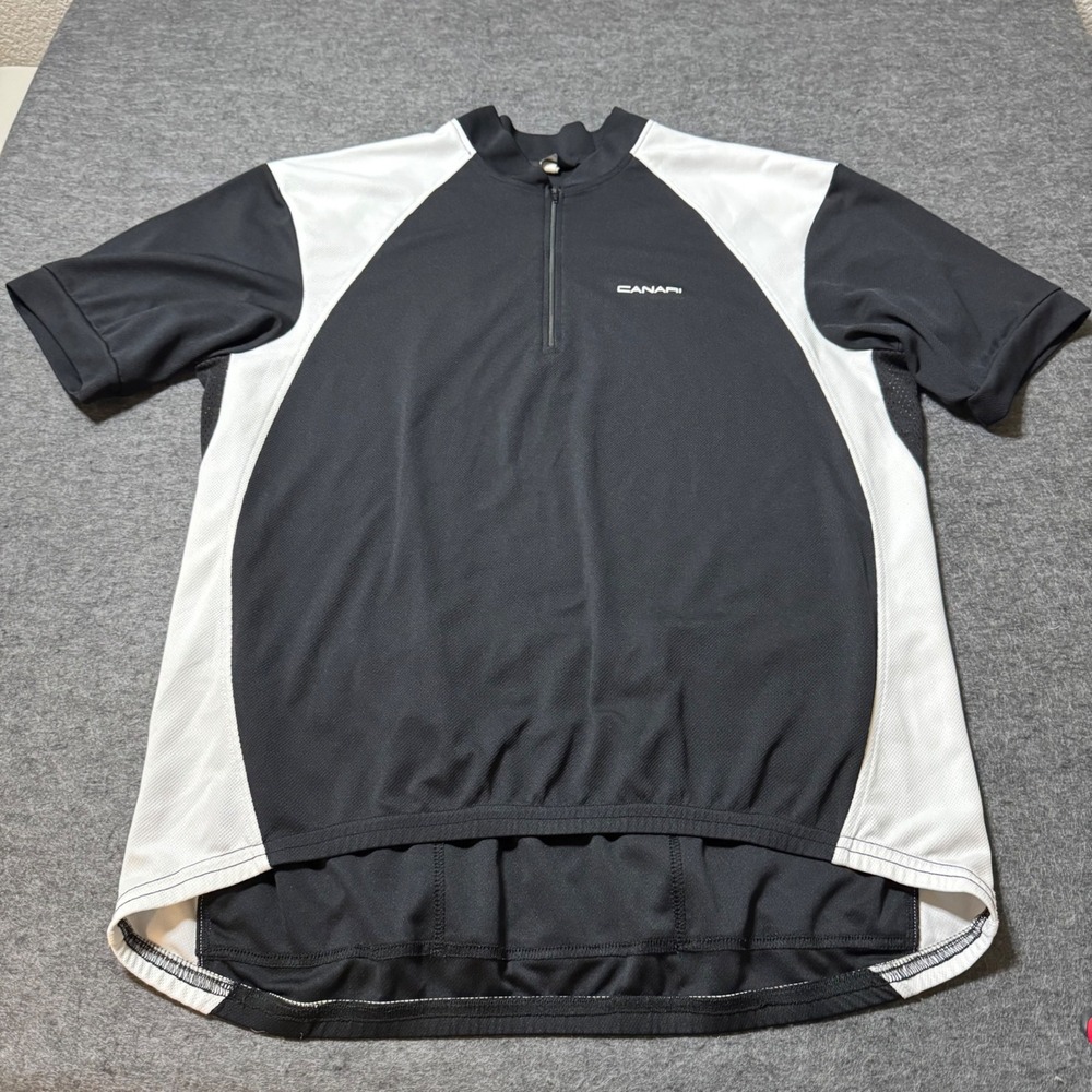Canari Mens Cycling Jersey XL Black White Quarter Zip Short Sleeve Bike Shirt